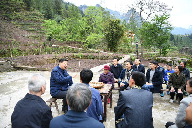 2019年4月15日至17日，中共中央總書(shū)記、國家主席、中央軍委主席習近平在重慶考察，并主持召開(kāi)解決“兩不愁三保障”突出問(wèn)題座談會(huì )。這是4月15日下午，習近平在石柱土家族自治縣中益鄉華溪村同村民代表、基層干部、扶貧干部、鄉村醫生等圍坐在一起，共話(huà)脫貧攻堅。新華社記者 謝環(huán)馳 攝