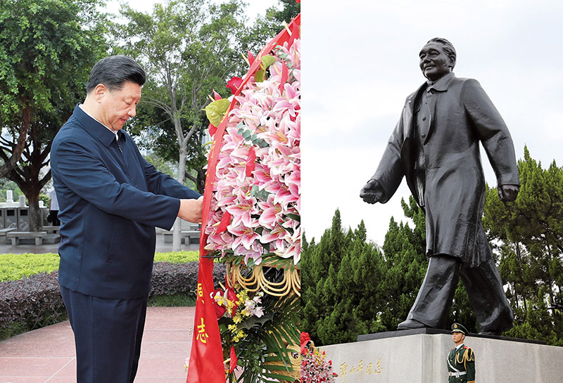 2020年10月14日，習近平總書(shū)記向深圳蓮花山公園鄧小平同志銅像敬獻花籃。